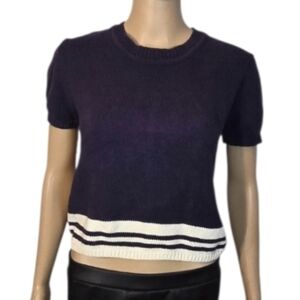 Old Navy Sweater Knit Short sleeve Stripes Navy Blue White Womens Size Small